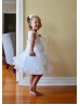 Beaded White Lace Tulle Flower Girl Dress With Horsehair Bands Beaded White Lace Tulle Flower Girl Dress With Horsehair Bands